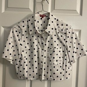 Staud polka dot crop blouse